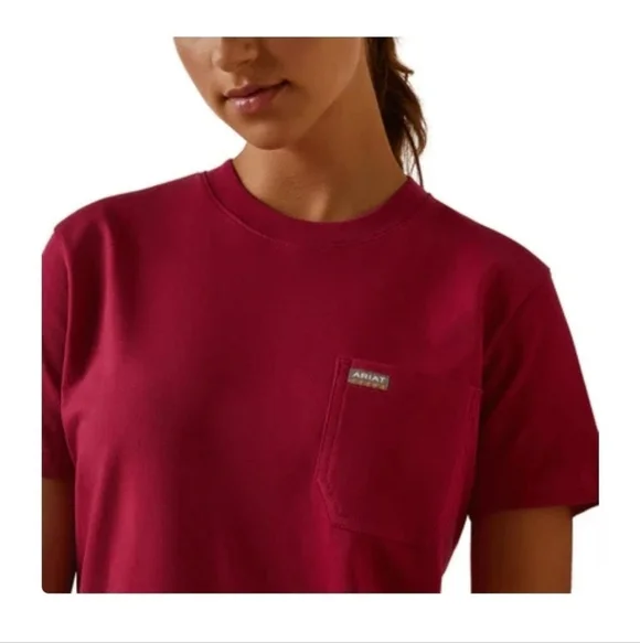 Ariat Rebar Womens 2XL Cotton Strong Crewneck Short Sleeve Pink Tshirt Top - Picture 2 of 11